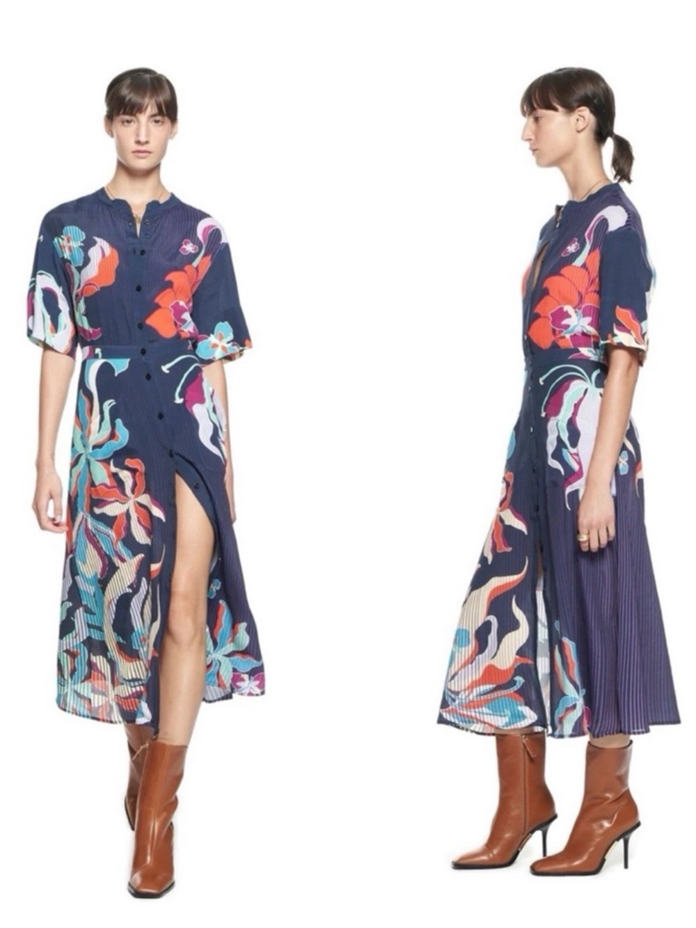 The Kit Cobie Shirtdress Navy Tropics Size 8 Button Front Midi Floral - Picture 7 of 12